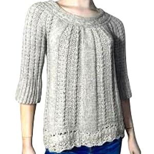 Adrienne Vittadini Gray Wool and Cashmere Knit Pullover Chunky Sweater S…